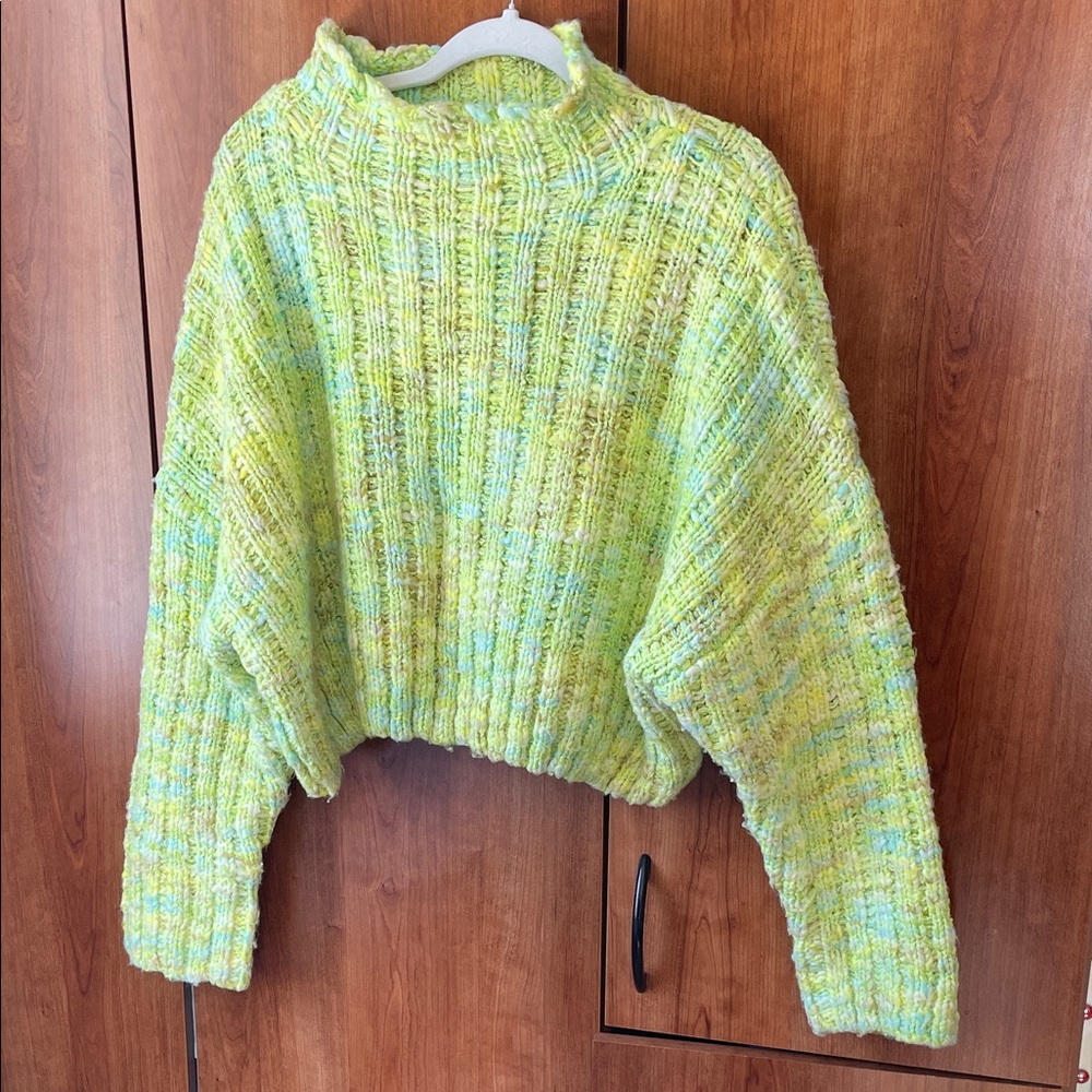 Free People Vibrant Green Cowl Neck Sweater